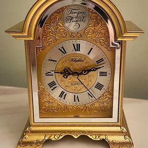 Tempus Fugit Brass Mini Carriage Clock Desk Clock Collectible